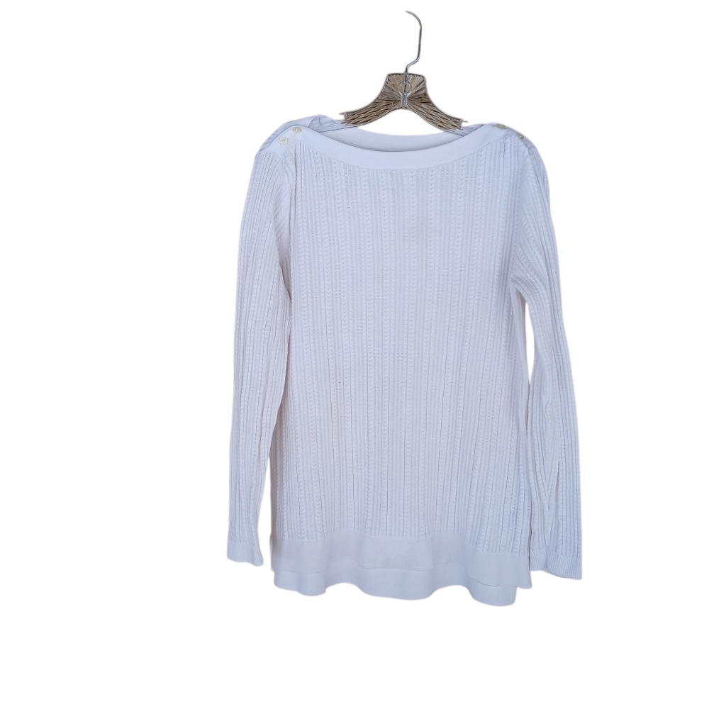 Lands' End White Boat Neck Cable Knit Sweater Large